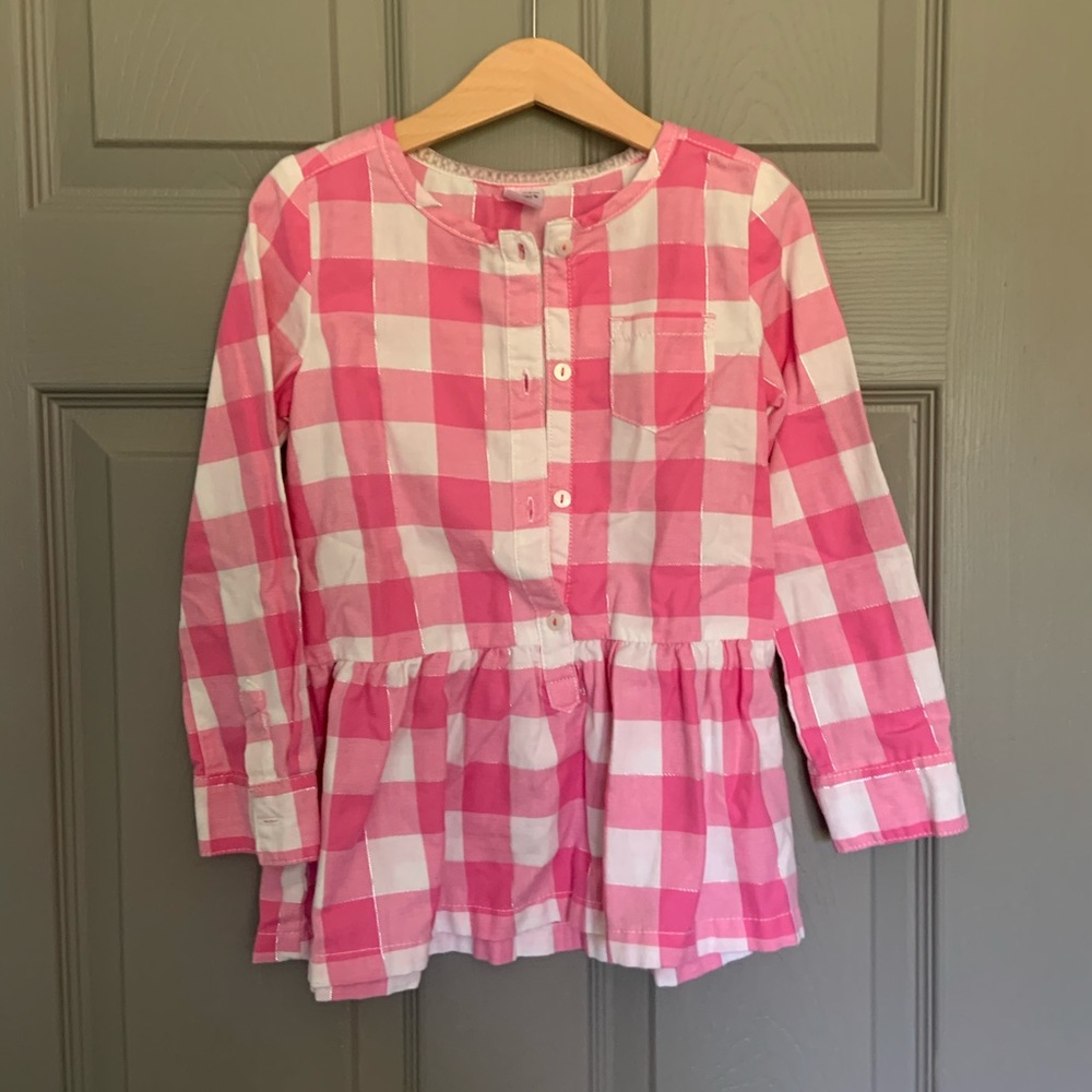 TODDLER Pink Gingham Peplum Popover 4/5T